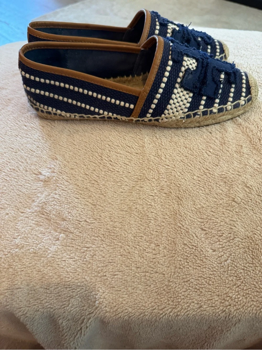 Tory Burch Navy Shaw Woven Canvas Espadrille Slip On Flats Size 8M